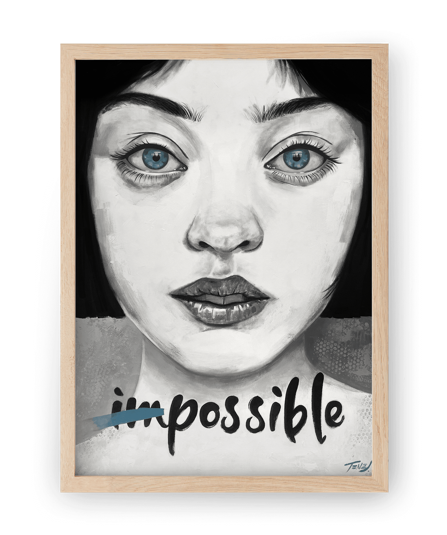 High quality print of 'Possible,' a figurative acrylic painting by Jaume Tenes, inspiring the pursuit of making the impossible possible.