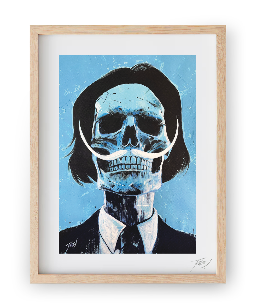 High-quality print of Salvador Dalí as a Skull, an acrylic painting by Jaume Tenes exploring surrealism and imagination.