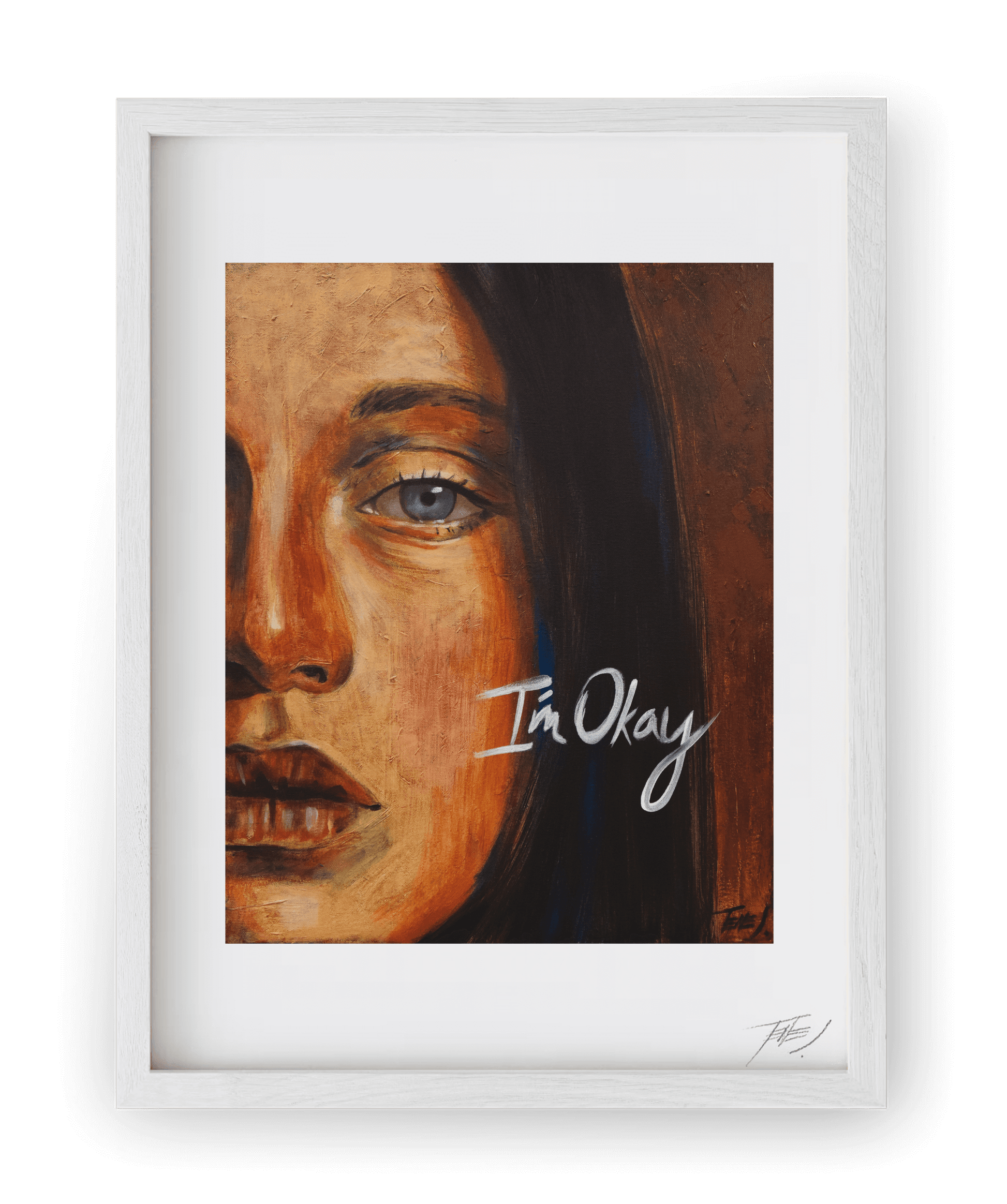 High-quality print of I'm Okay by Jaume Tenes, an acrylic painting inviting viewers into an intimate play of glances and emotions.