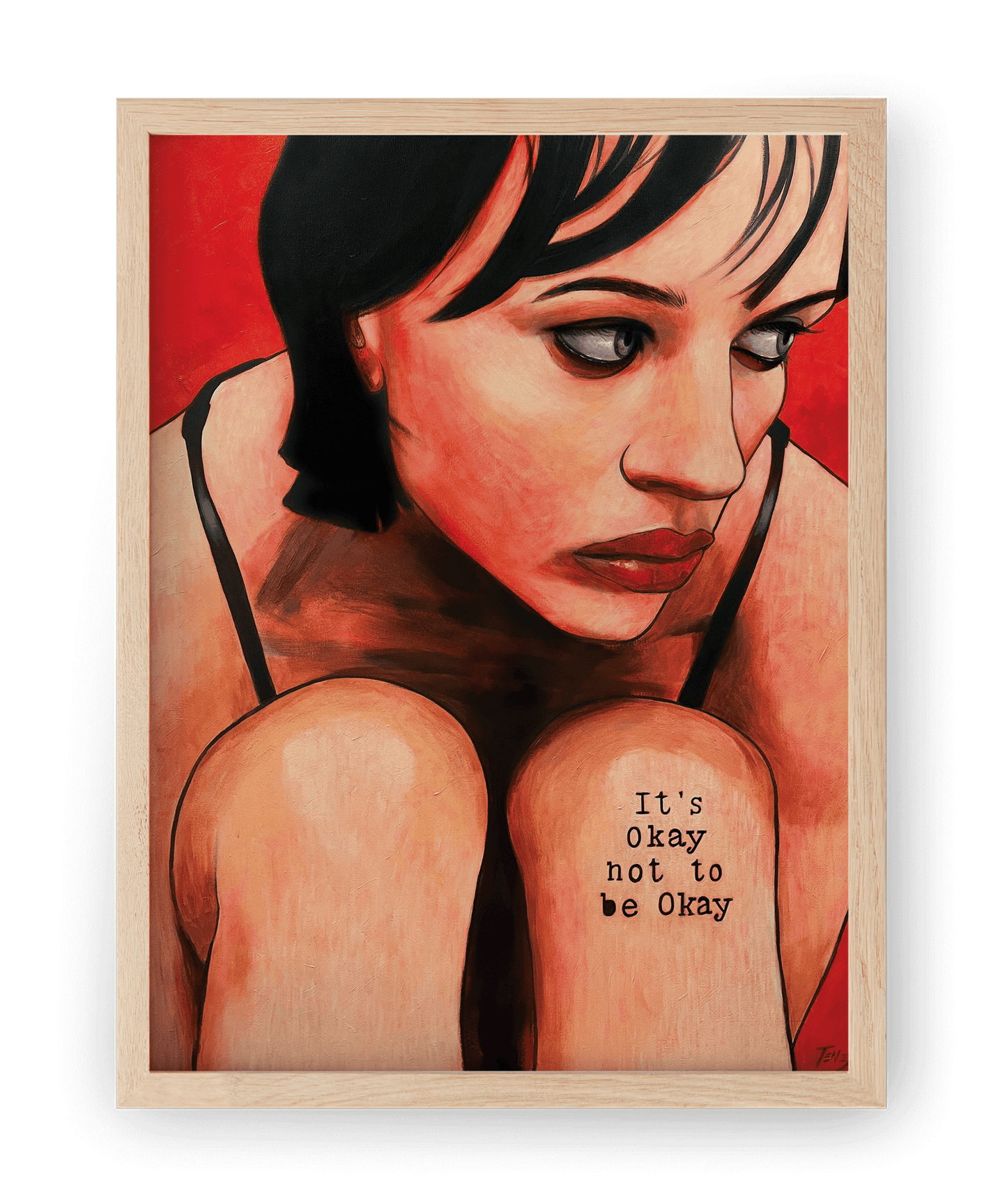 High quality print of 'It's Okay Not to Be Okay,' a figurative acrylic painting by Jaume Tenes, capturing emotion and introspection.