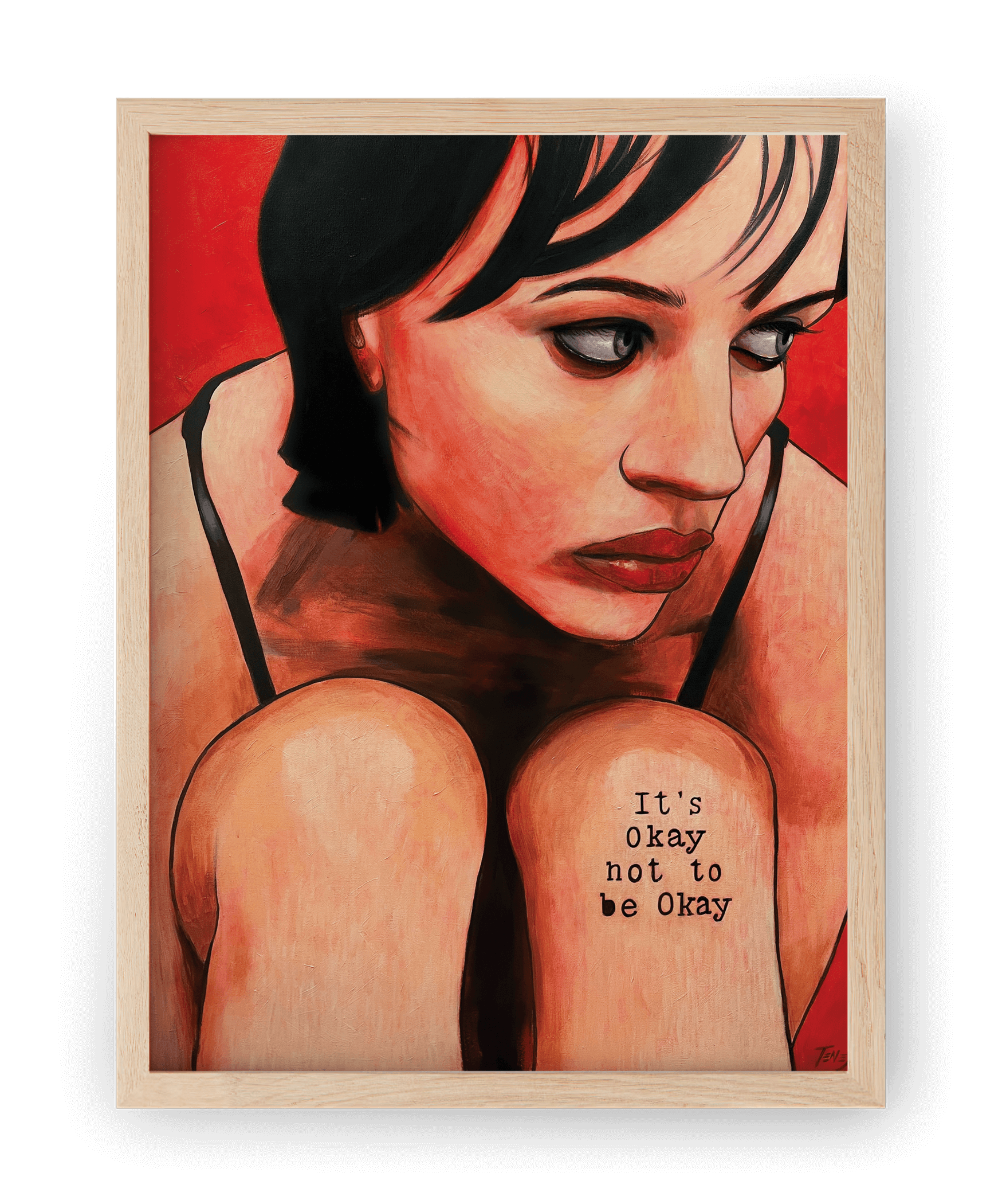 High quality print of 'It's Okay Not to Be Okay,' a figurative acrylic painting by Jaume Tenes, capturing emotion and introspection.
