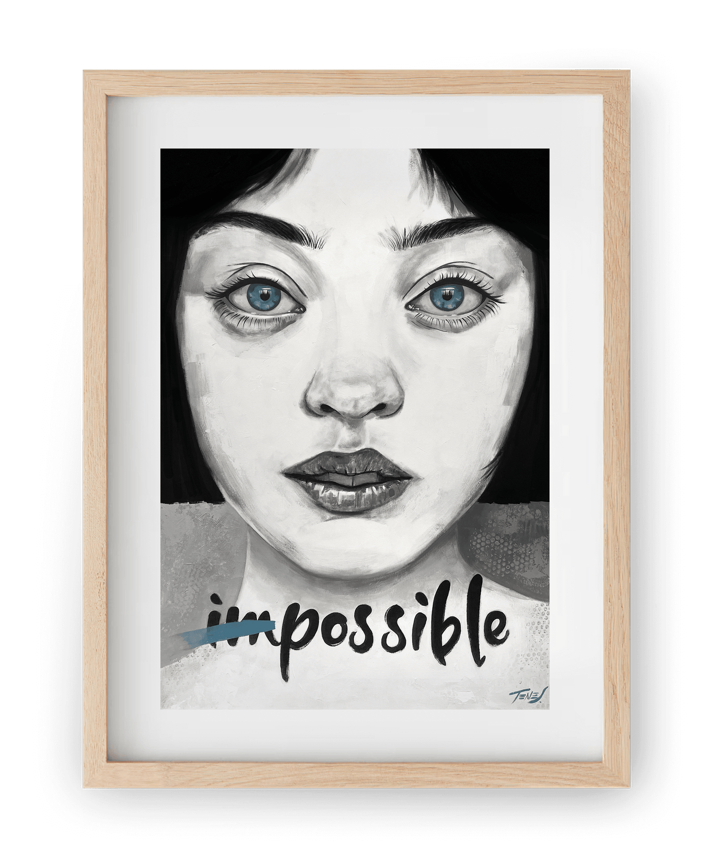High quality print of 'Possible,' a figurative acrylic painting by Jaume Tenes, inspiring the pursuit of making the impossible possible.