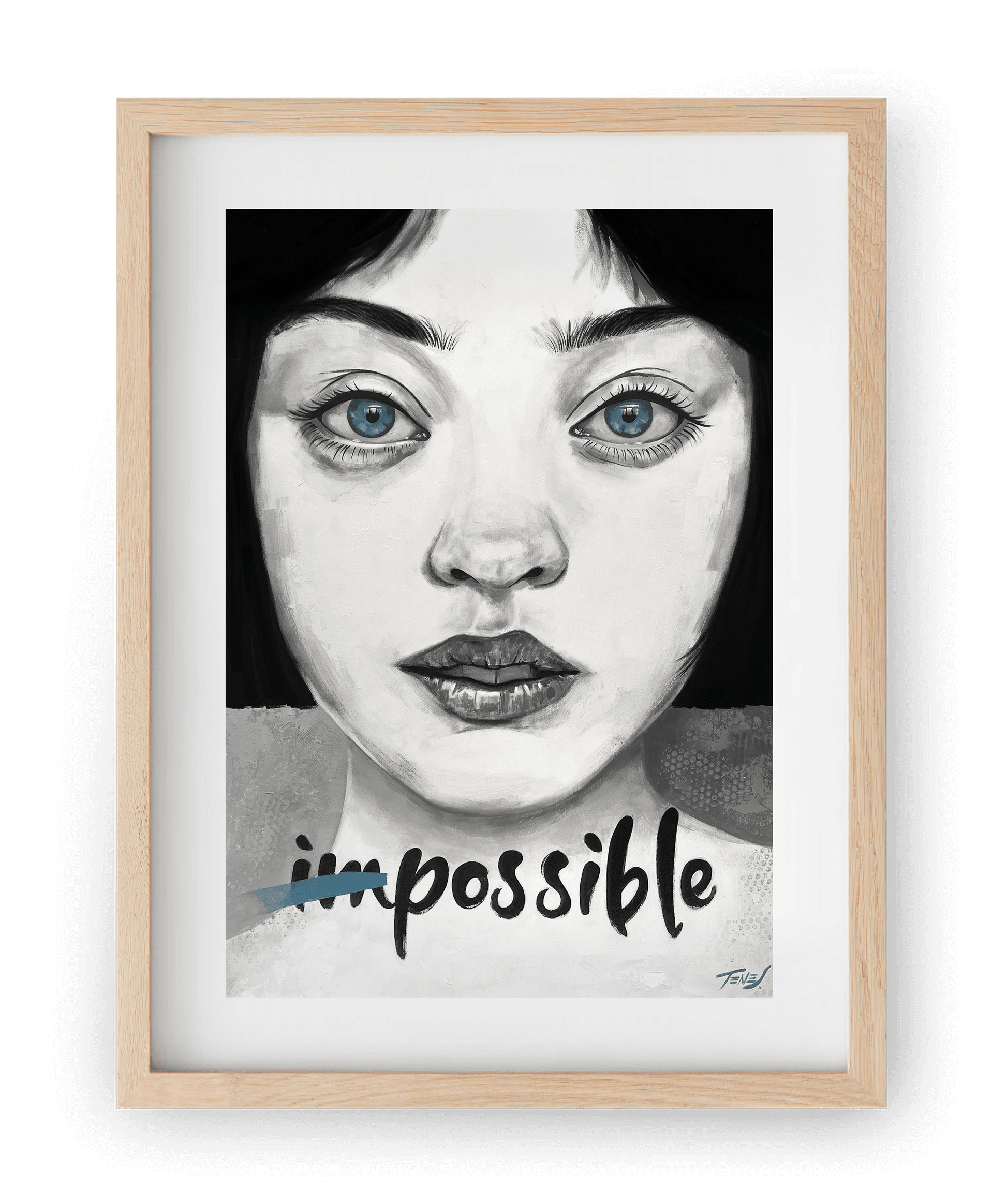 High quality print of 'Possible,' a figurative acrylic painting by Jaume Tenes, inspiring the pursuit of making the impossible possible.