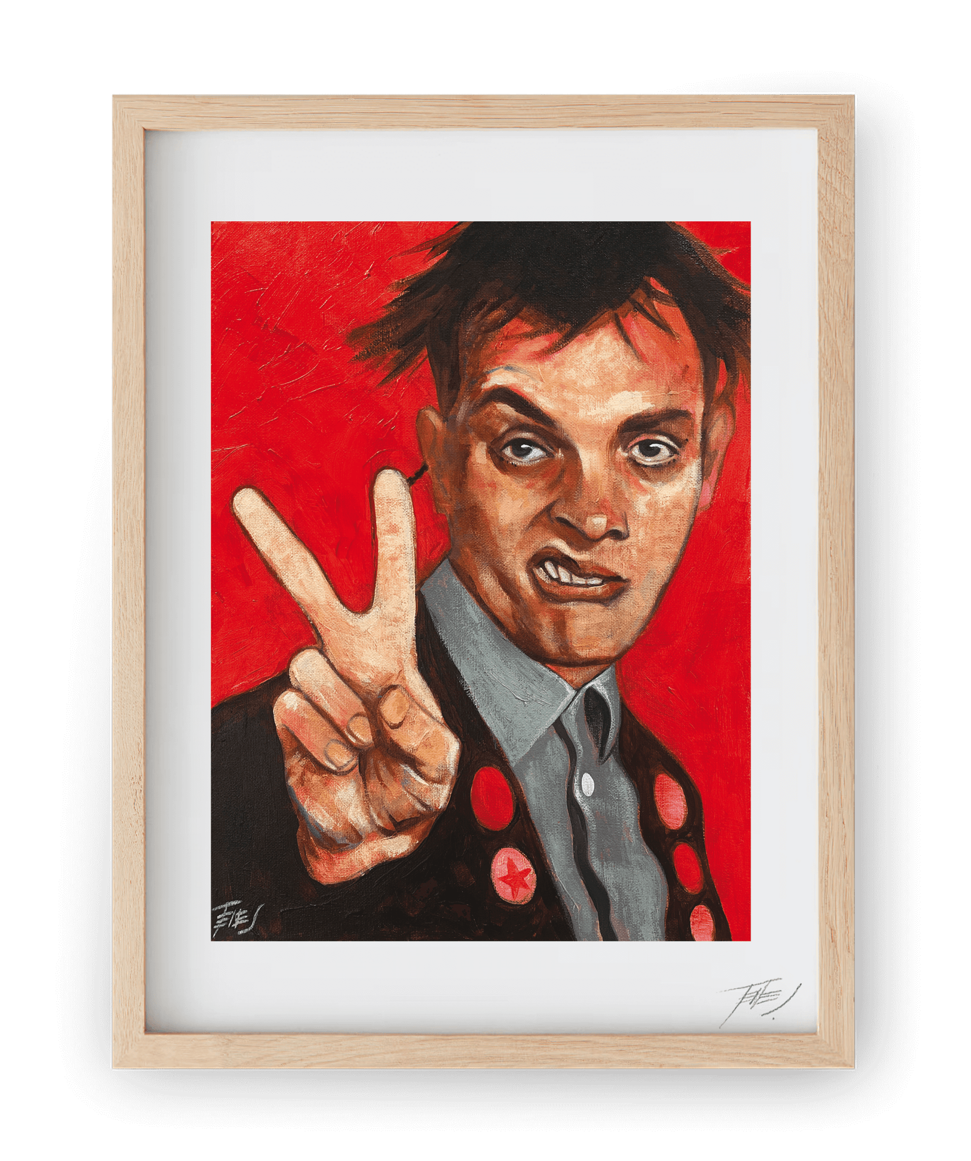 High quality print of Rick Mayall from 'The Young Ones,' a portrait by Jaume Tenes, capturing the comedian’s unique spirit.