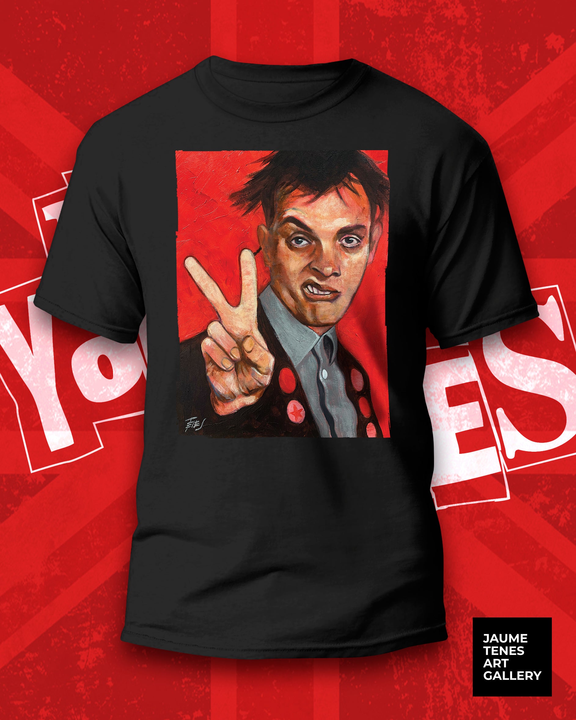 Bring the wild energy of Rick from «The Young Ones» to your wardrobe. A bold T-shirt that captures the spirit of 80s rebellion and cult comedy.