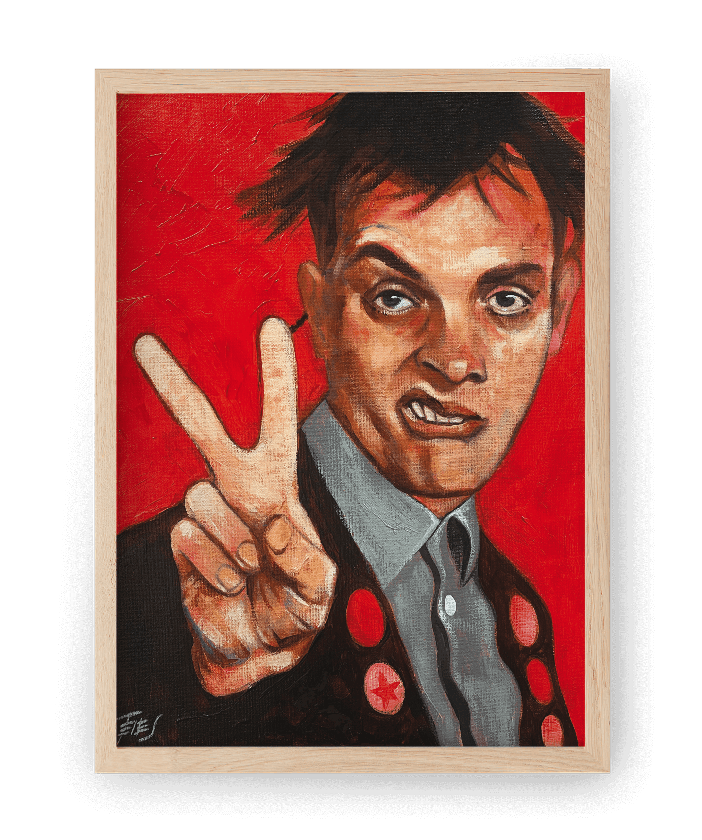 High quality print of Rick Mayall from 'The Young Ones,' a portrait by Jaume Tenes, capturing the comedian’s unique spirit.